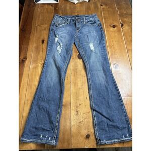 L2 Jeans Womens 11 Bootcut Distressed Medium Wash Star Flap Pocket Jeans